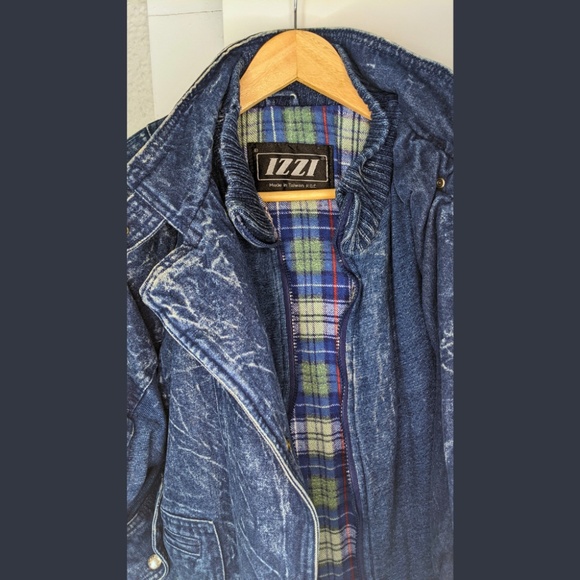 IZZI Acid Wash Denim Bomber Jacket Medium Vintage 80s Grunge - Picture 6 of 14